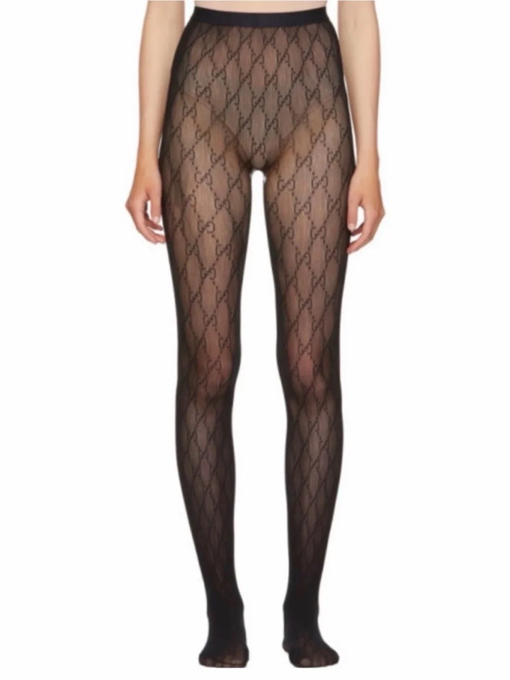 Gucci Black Logo Sheer Patterned Tights NWOT size M